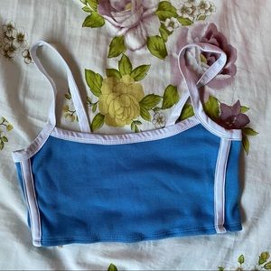 Blue cropped contrast stripe tank top